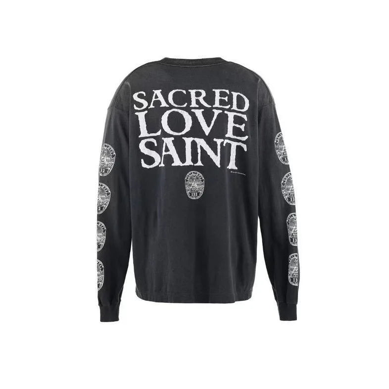 Long Sleeve Washed T-Shirt Casual Cotton Outdoor Wear for Men Comfortable Loose Fit Love Saint Design Spring Season Fashion