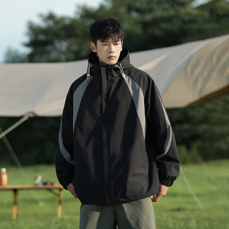 New Autumn And Winter Men'S Hooded Fashionable And Versatile Jacket For Teenagers Loose And Casual Outdoor Color Blocked Coat