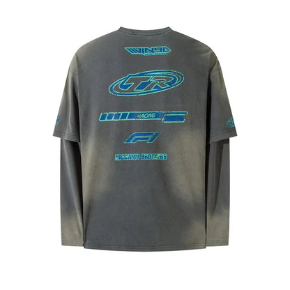 Vintage Long Sleeve T Shirt Men Streetwear Letter Graphic Tshirt Y2K Harajuku Retro Washed Long Sleeve T-shirt Cotton Loose Tops