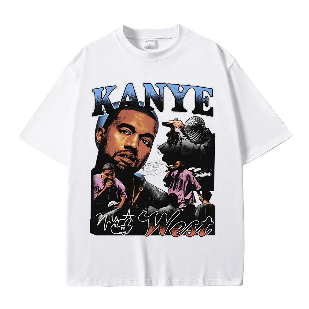 Rapper Kanye West Graphic Print T Shirt Men's Fashion Retro Short Sleeve T-shirt Casual 100% Cotton T-shirts Hip Hop Streetwear