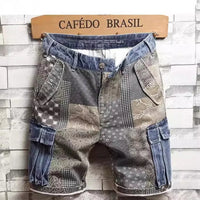 Men's Denim Shorts Workwear Trendy Color Blocked Five Quarter Pants Summer Daily Casual Wear
