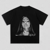 Cardi B Graphic T-shirt, Unisex Hip-Hop Rapper Logo Print, Black & White Casual Pure Cotton Streetwear Women And Men T-shirts