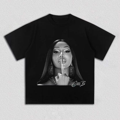 Cardi B Graphic T-shirt, Unisex Hip-Hop Rapper Logo Print, Black & White Casual Pure Cotton Streetwear Women And Men T-shirts