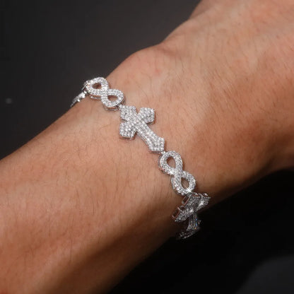 D Color Moissanite Cross Infinity Chain Bracelet 925 Sterling Silver Hiphop Rock Men Jewelry Diamond Link Chain Bracelets Bangle