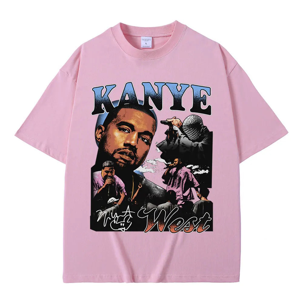 Rapper Kanye West Graphic Print T Shirt Men's Fashion Retro Short Sleeve T-shirt Casual 100% Cotton T-shirts Hip Hop Streetwear
