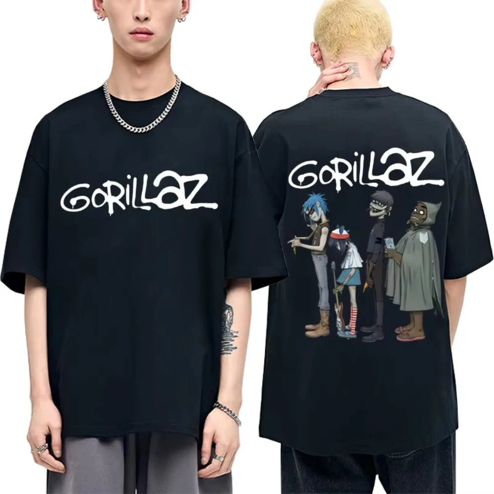 Hot Alternative Rock Band Gorillaz Graphic T-shirts Men Women Hip Hop Fashion T Shirt Summer Male Casual Soft Cotton Tshirt Tops