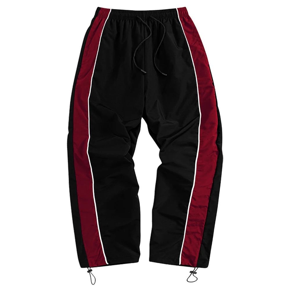 Men's Black Baggy Track Pants White Side Stripe Adjustable Hem Drawstring Four Seasons Outdoor Recreation Trekking Gym Training