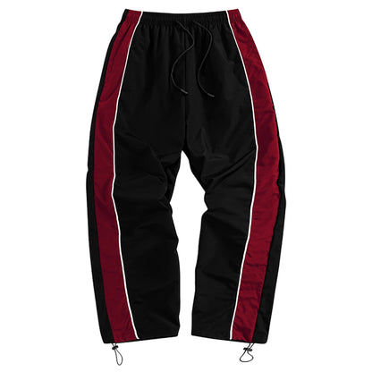 Men's Black Baggy Track Pants White Side Stripe Adjustable Hem Drawstring Four Seasons Outdoor Recreation Trekking Gym Training